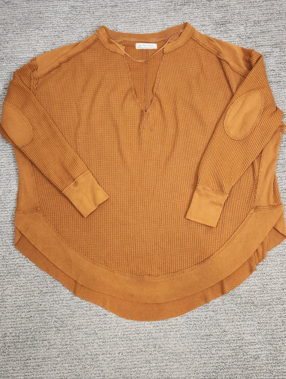 We The Free Owen Long Sleeve Thermal Womens XS Oversized Rust Orange Boxy Loose